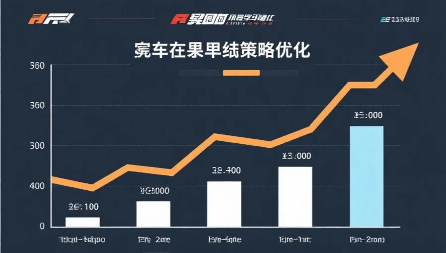 简洁直观的数据图表,突出赛车结果走势和策略优化的过程,带有箭头指向优化方向